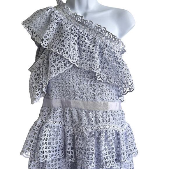 Self Portrait Guipure Frill one shoulder lace ruffle Dress size 10 - Picture 6 of 12